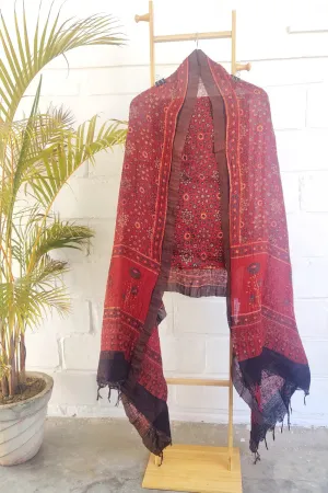 AJRAKH PRINT RUSTY RED SUIT SET FABRIC
