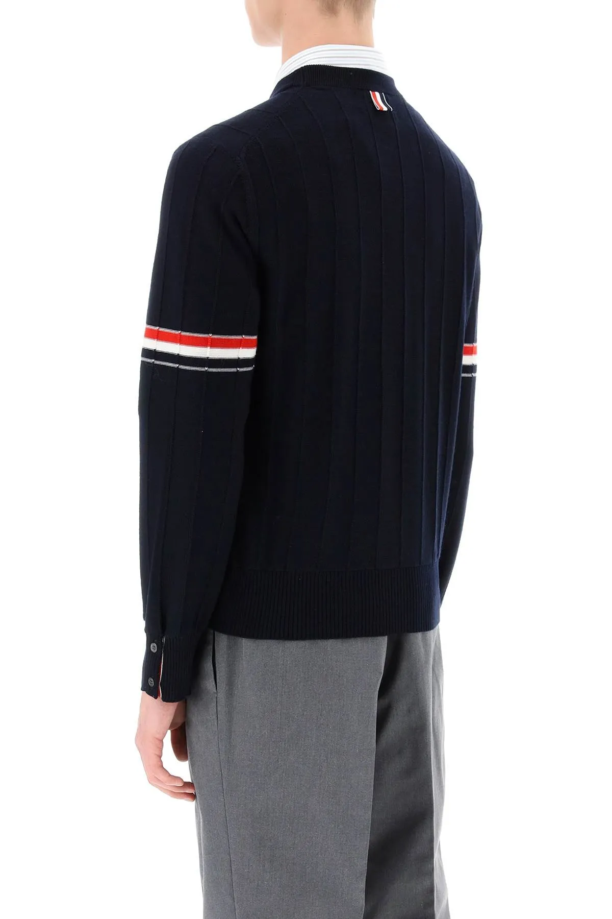 crew-neck sweater with tricolor intarsia