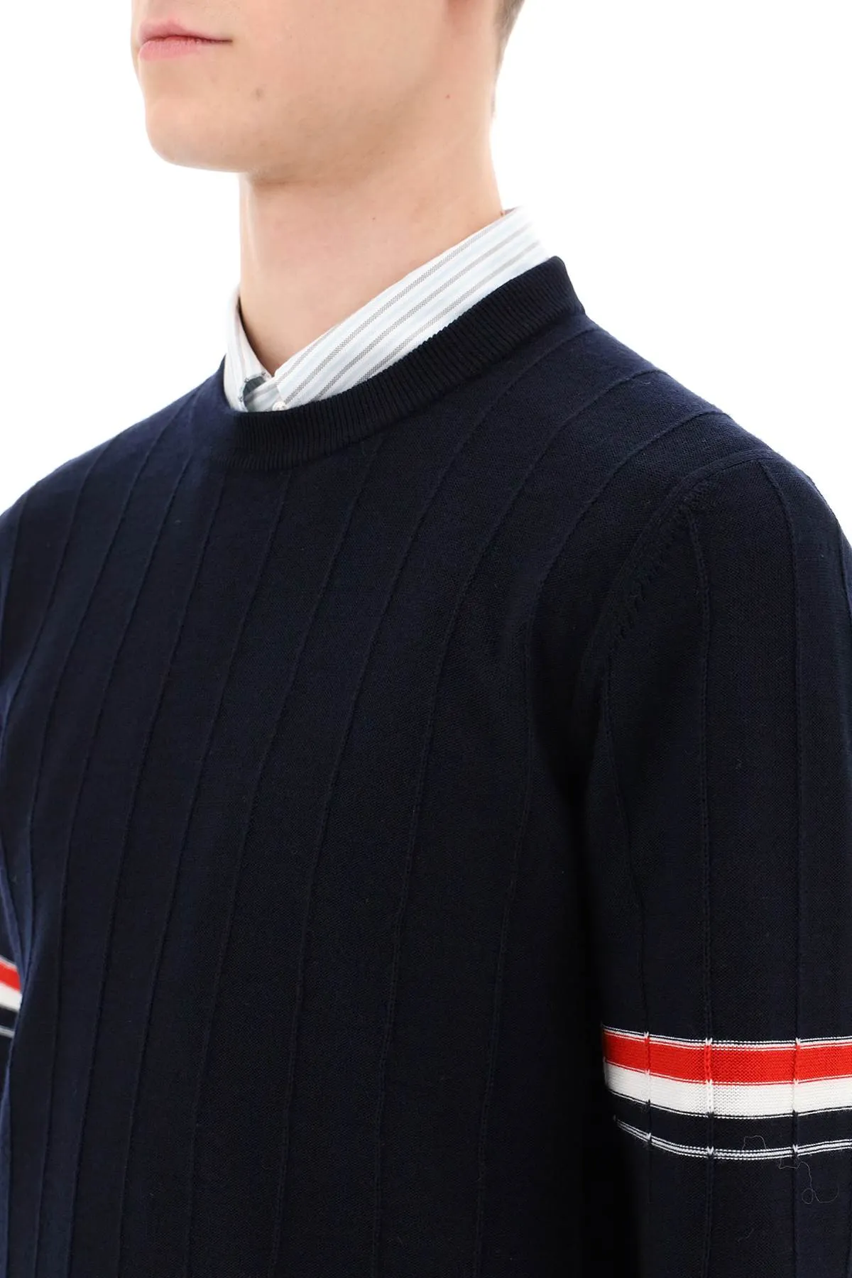 crew-neck sweater with tricolor intarsia
