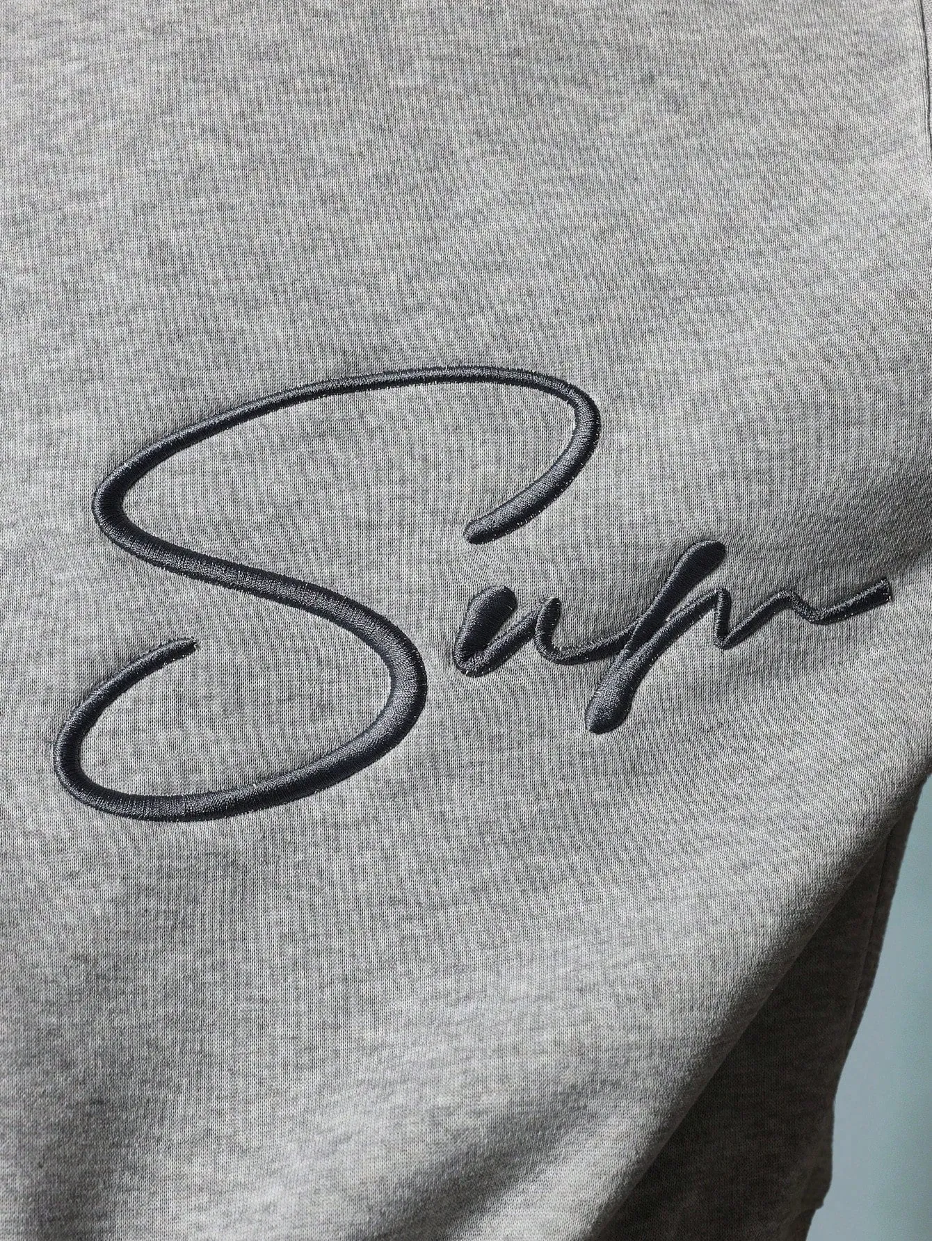 Crop Fit Overhead Hoodie With Script Embroidery Pattern