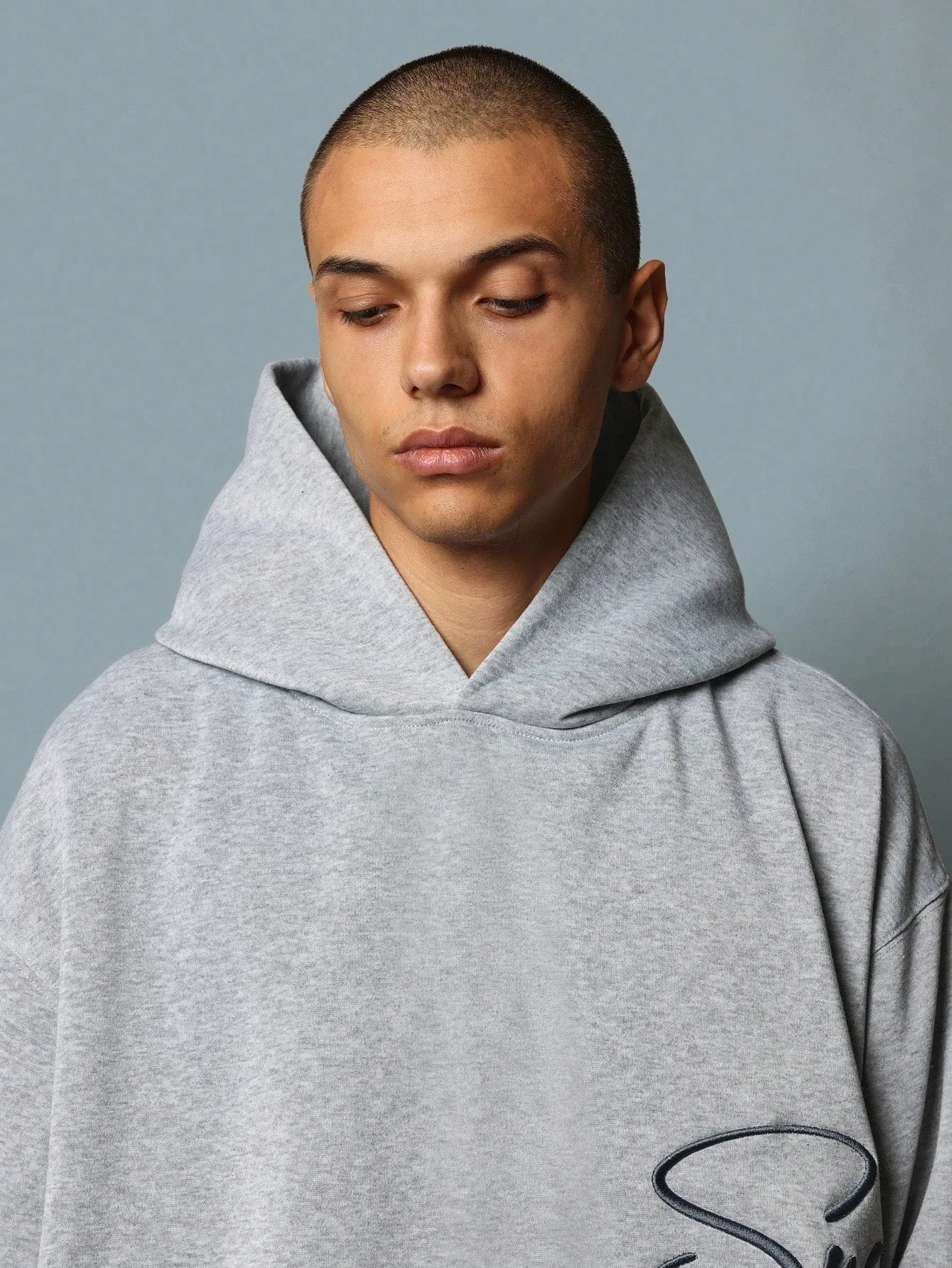 Crop Fit Overhead Hoodie With Script Embroidery Pattern
