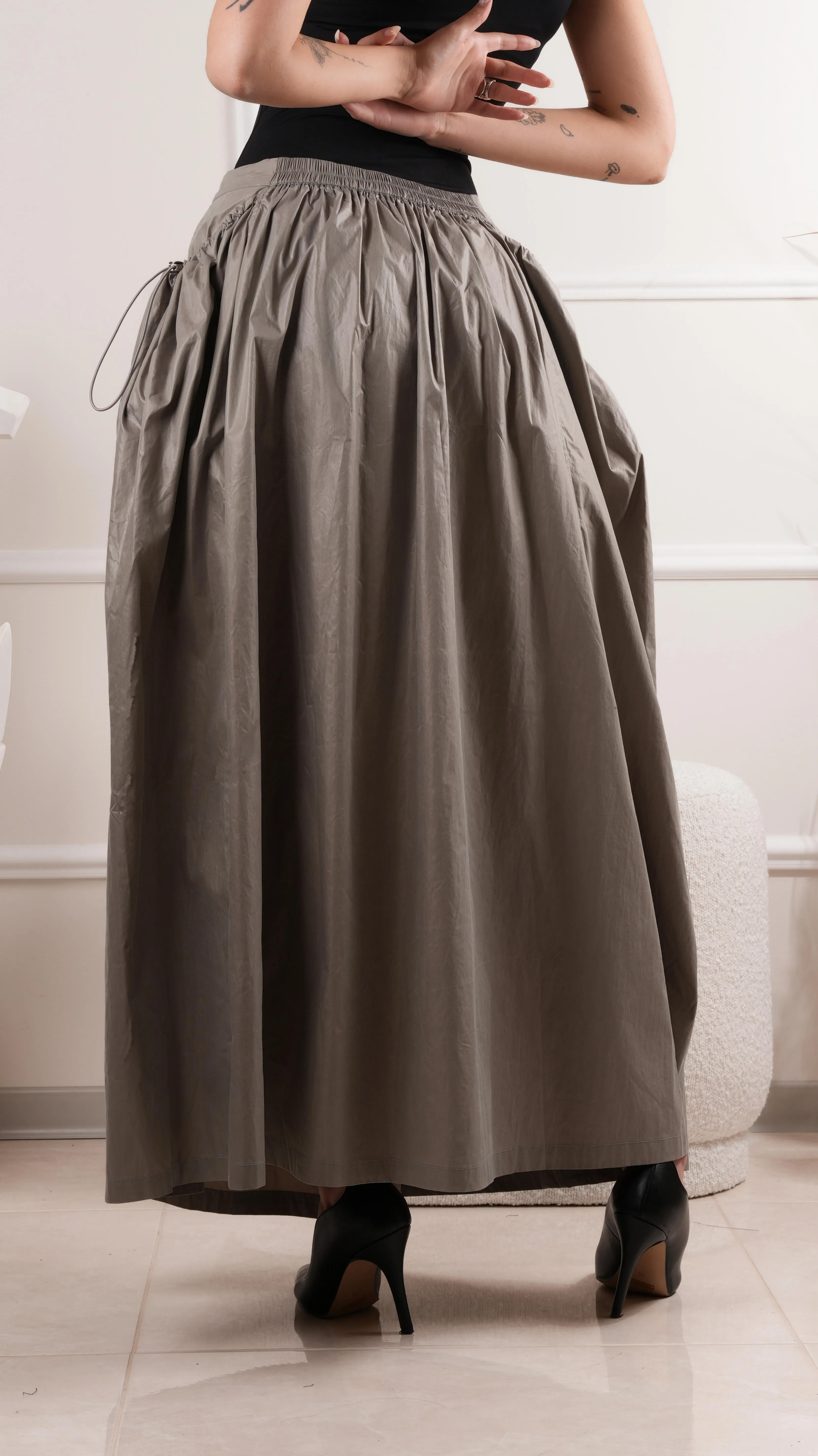Drawstring gathered maxi skirt wholesale