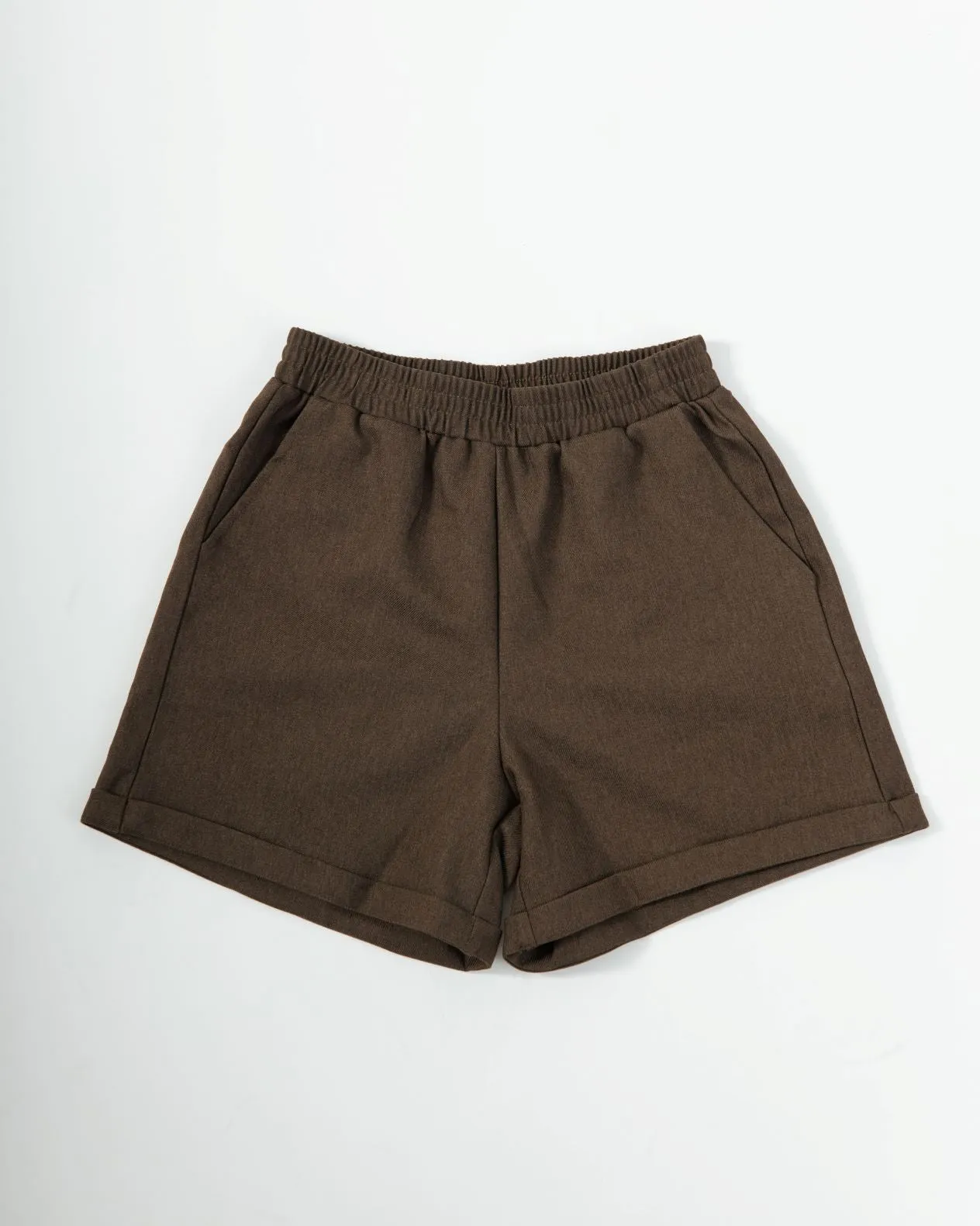 Ghost-LU Embroidery Easy Folded Hem Shorts (Dark Brown)