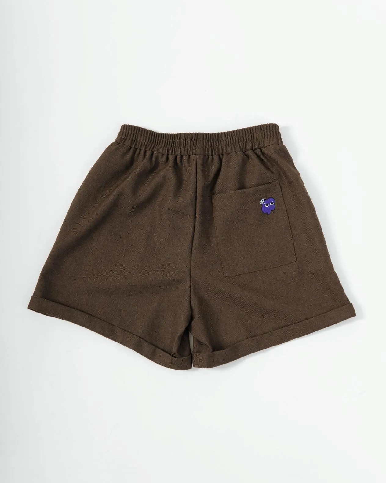 Ghost-LU Embroidery Easy Folded Hem Shorts (Dark Brown)