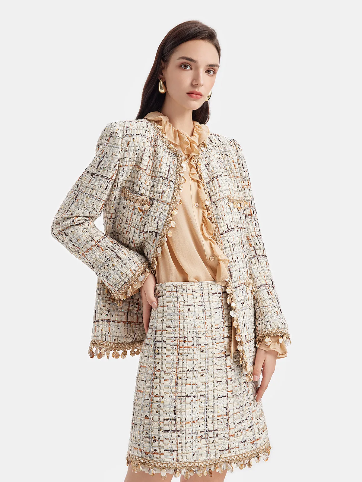 Luxury Hand-Stitched Shell-Woven Skirt
