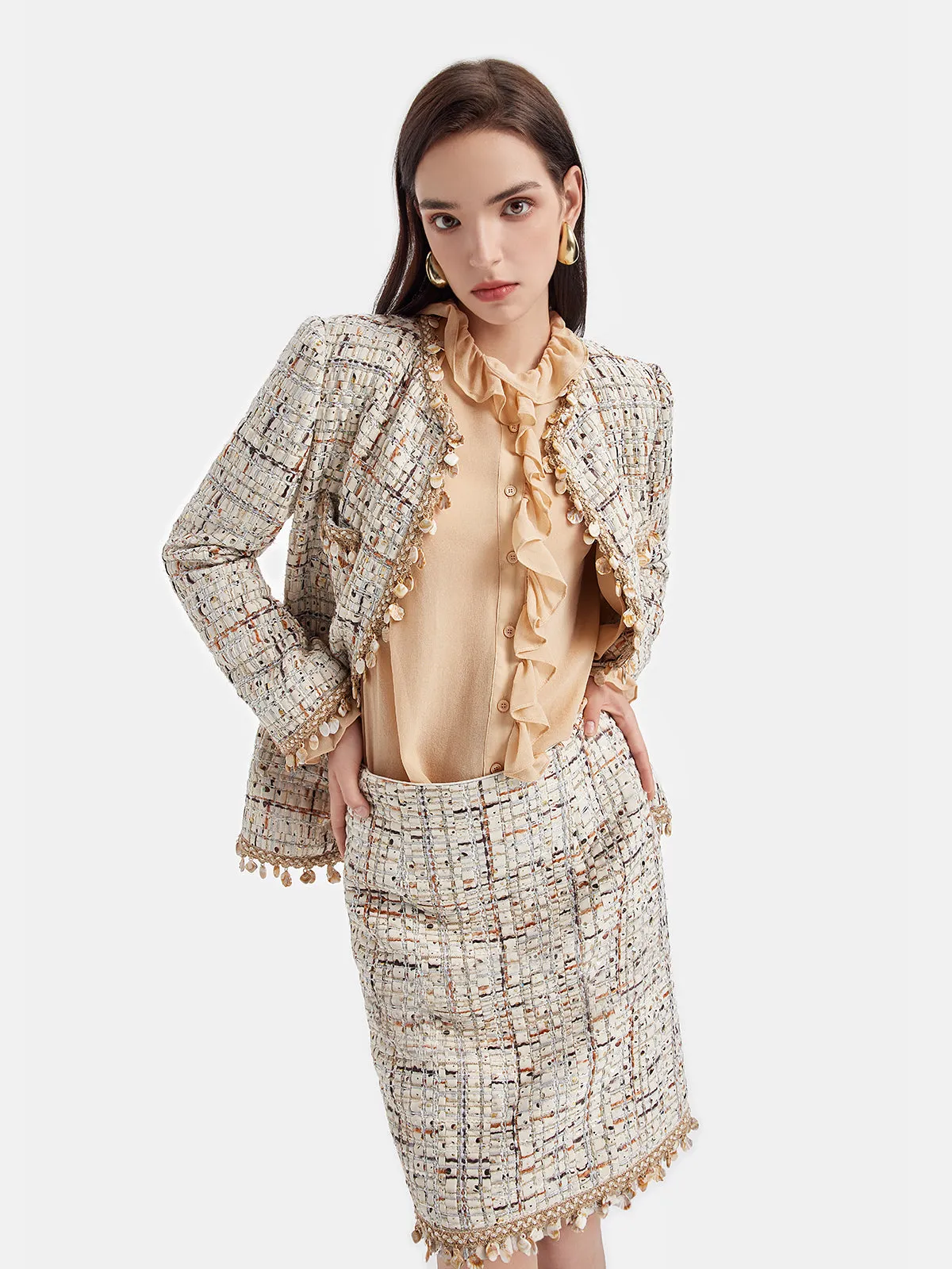 Luxury Hand-Stitched Shell-Woven Skirt