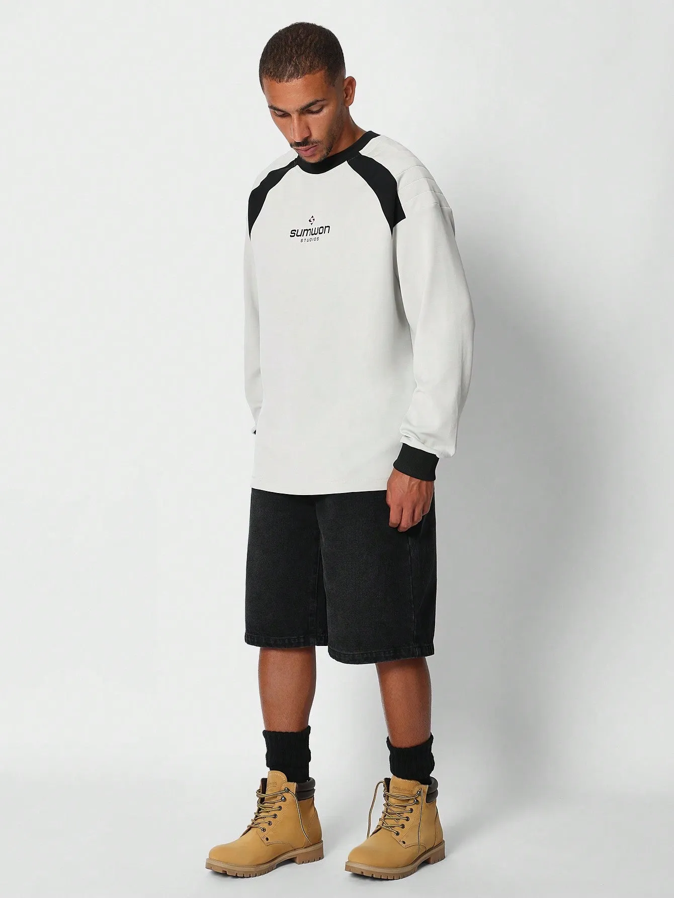 Oversized Colour Blocked Sweatshirt With Graphic Print