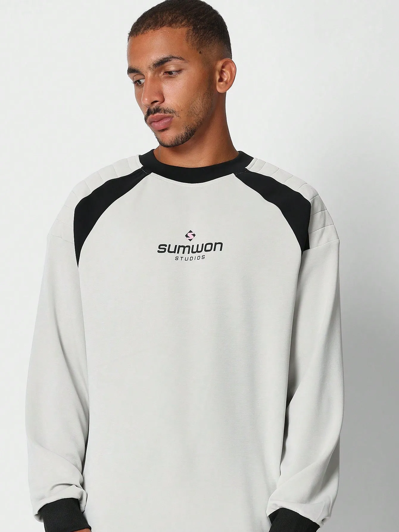 Oversized Colour Blocked Sweatshirt With Graphic Print