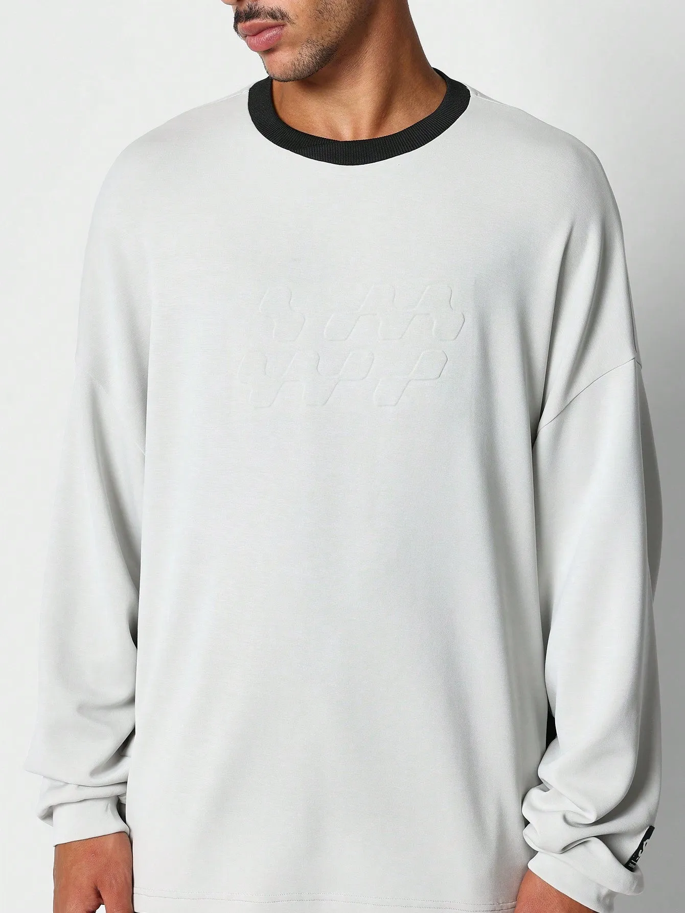 Oversized Fit Sweatshirt With Contrast Crew Neck