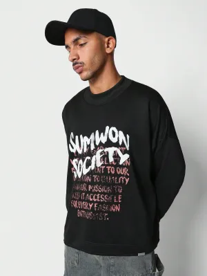 Oversized Fit Sweatshirt With Text Graphic Print