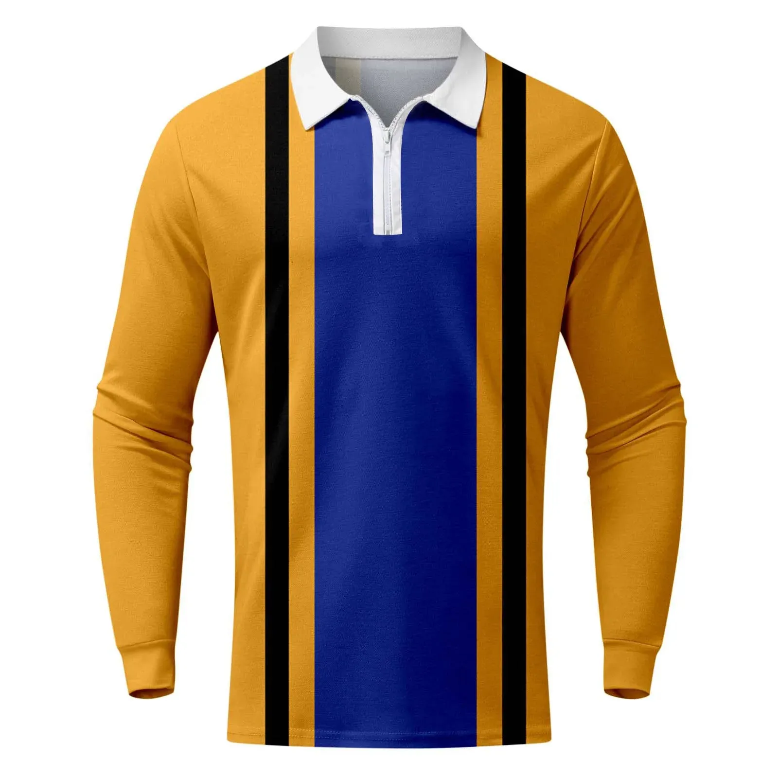 Personality Men's Striped Polo Shirt Long Sleeve Casual Autumn