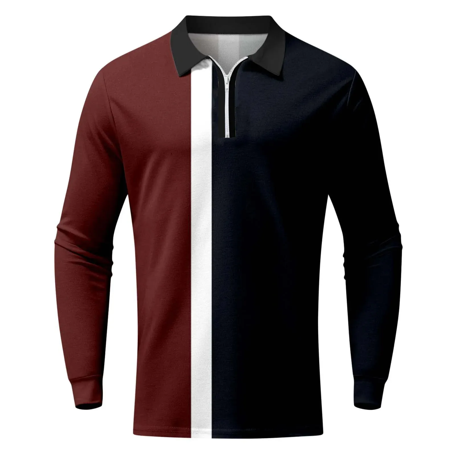 Personality Men's Striped Polo Shirt Long Sleeve Casual Autumn