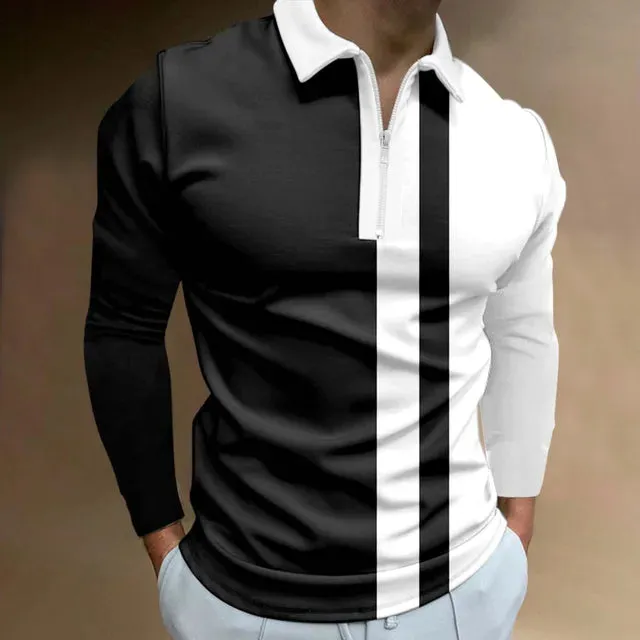 Personality Men's Striped Polo Shirt Long Sleeve Casual Autumn