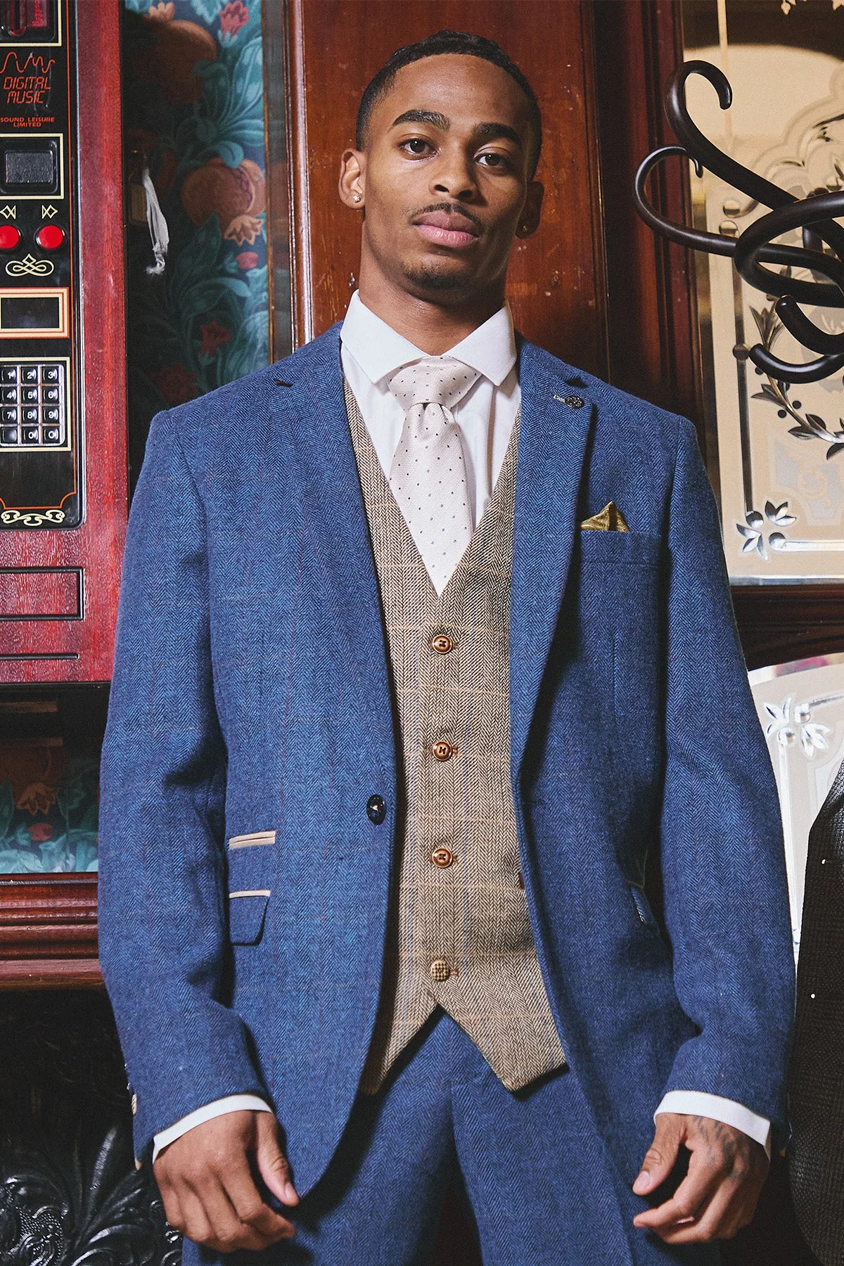 The WHU Collection - DION Blue Tweed Suit with TED Waistcoat As Worn By Crysencio Summerville