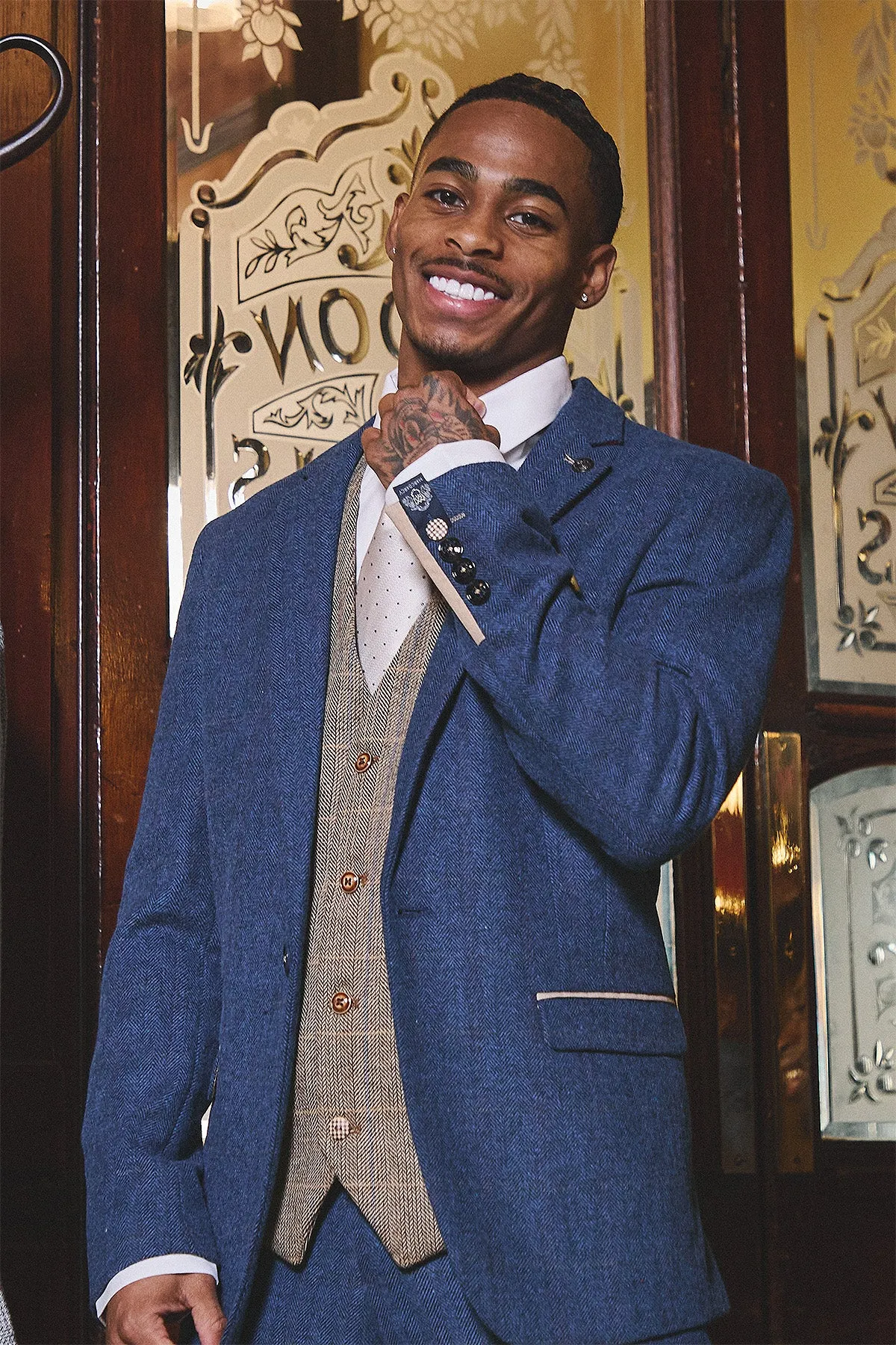 The WHU Collection - DION Blue Tweed Suit with TED Waistcoat As Worn By Crysencio Summerville