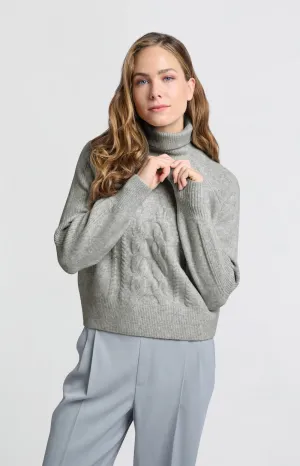 Yaya Cable Turtleneck - Grey Melange