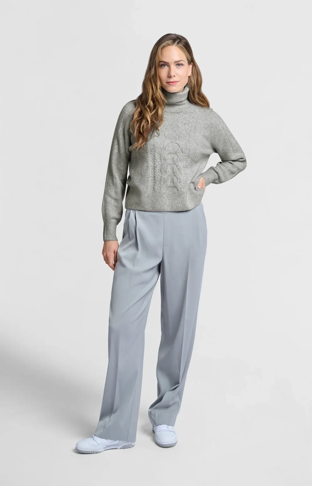 Yaya Cable Turtleneck - Grey Melange