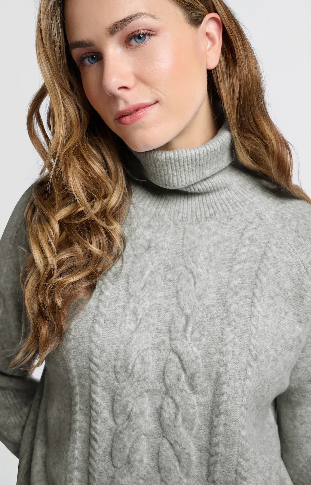 Yaya Cable Turtleneck - Grey Melange